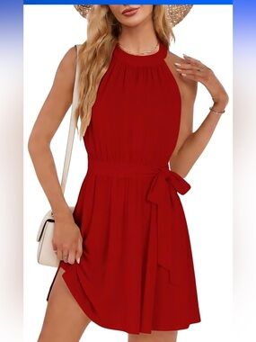 Amazon Red Halter Tie-Waist Mini Dress